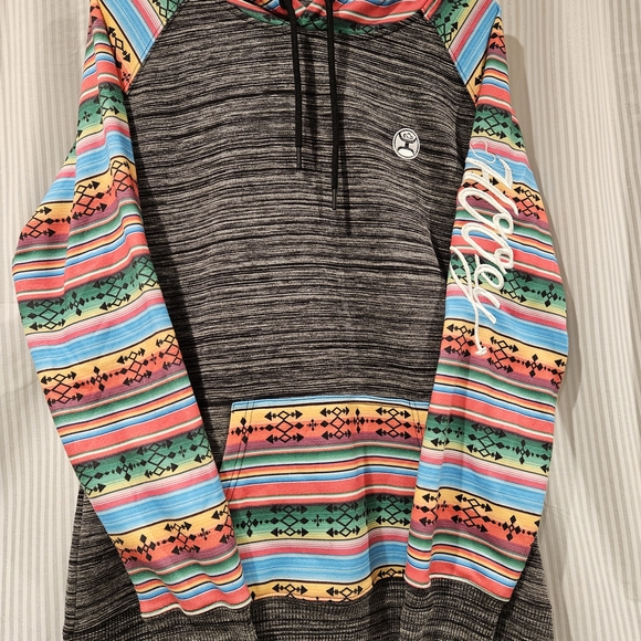 Hooey Sweaters - Hooey Gray and Tribal Multicolor Patterned Hoodie Salado